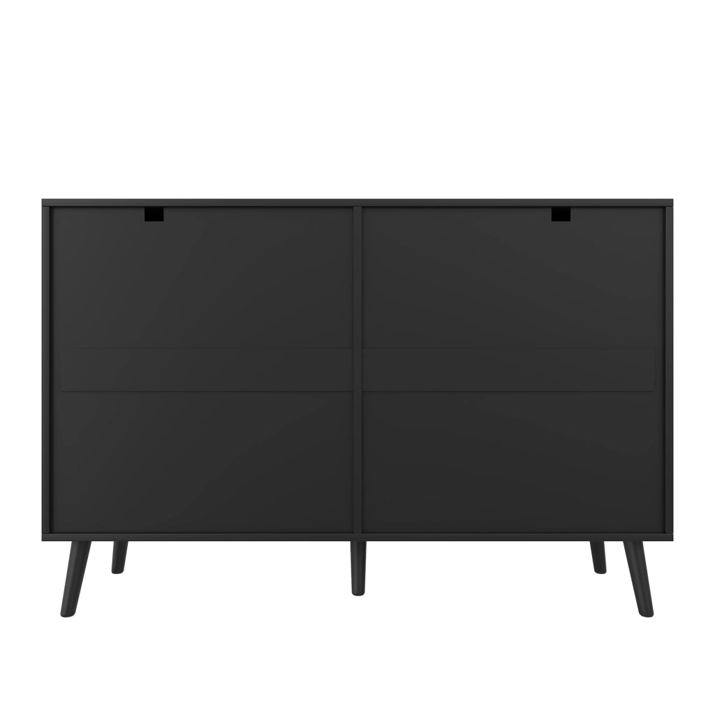 Credenza con 6 Cassetti; Frontali in Rilievo e Maniglie a Scomparsa; Stile Moderno; in MDF; Nero e Naturale; 120??40??85 cm