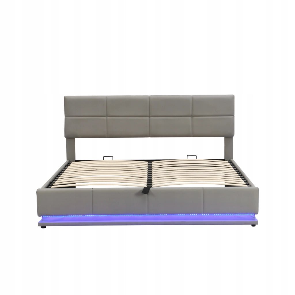 Letto imbottito 180x200 LED - Xylo - Idraulico, colore grigio chiaro