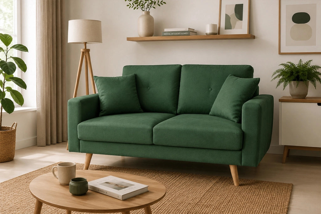 Divano 2 posti in tessuto vellutato verde abete piedi in legno - Chloe - DI2P-CH38FBC-PL