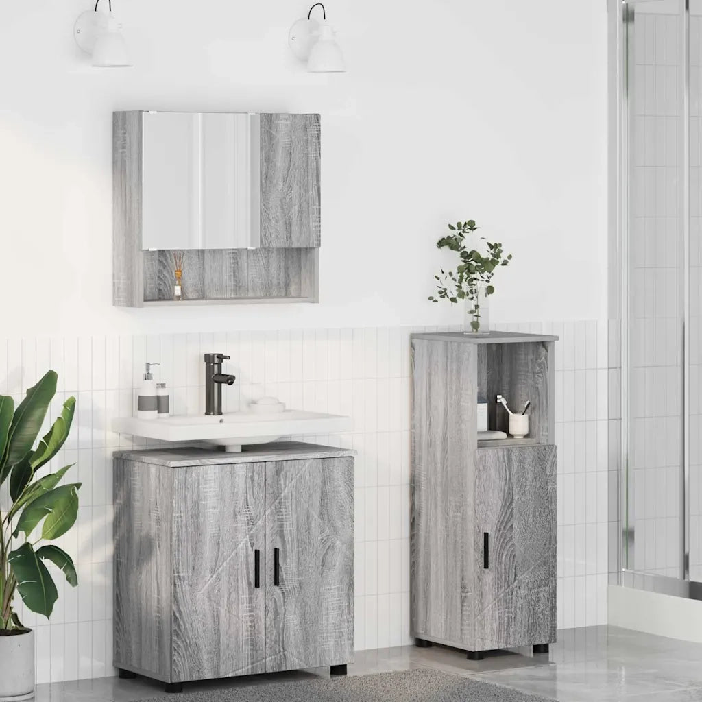 Set di mobili per il bagno con porta 3 pcs Grigio Sonoma 3392949