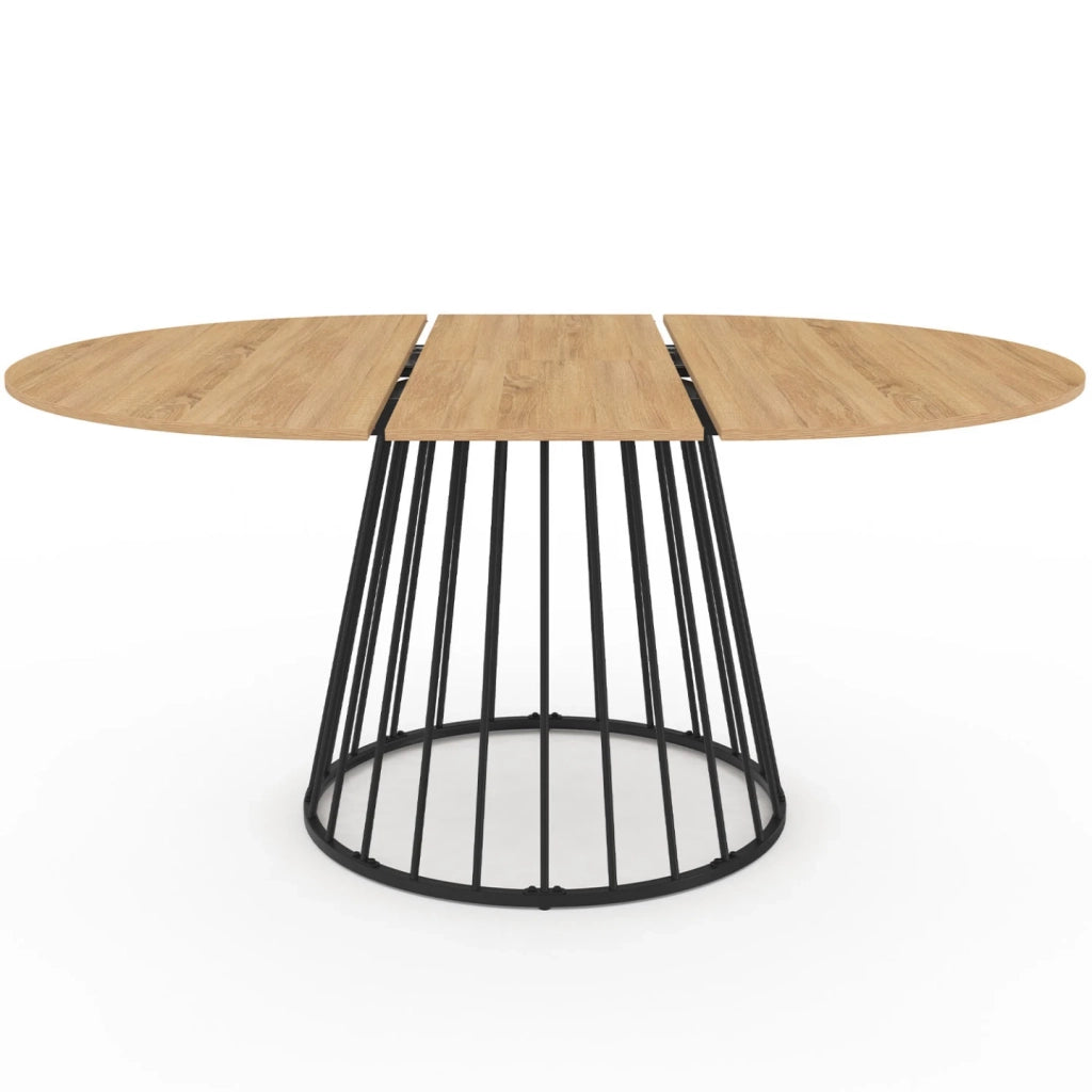 IDMarket - Tavolo da pranzo rotondo allungabile YUNA 4-8 persone con piano in legno e gamba in filo metallico nero 110 - 150 cm