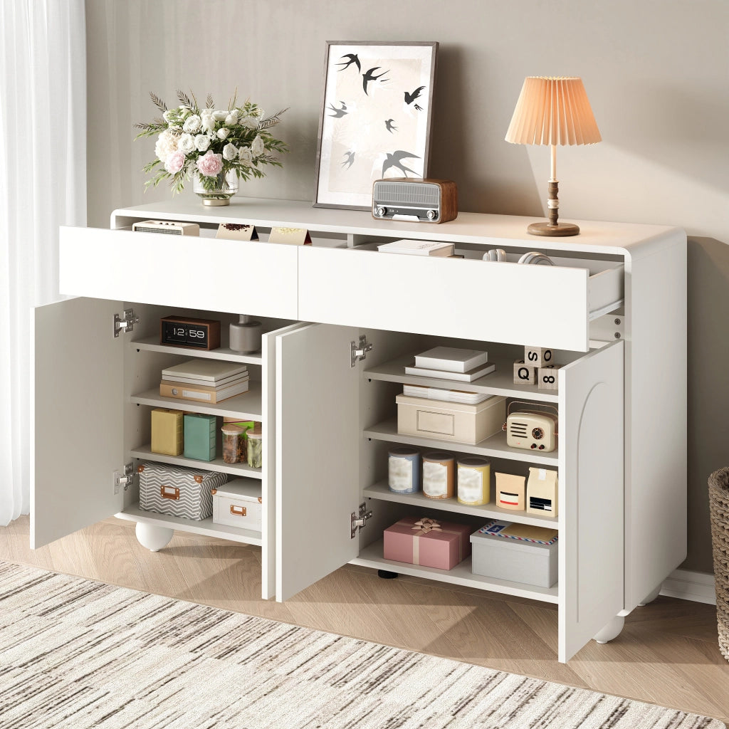 Credenza e madia con 2 cassetti, 4 ante e ripiani regolabili, per soggiorno, in MDF e PB, bianco, 140 × 38 × 89 cm