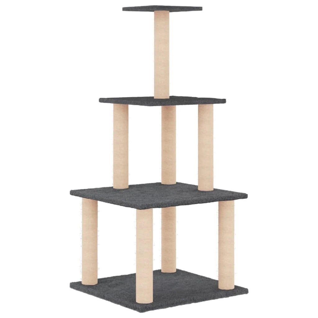 Tiragraffi per gatti torre per arrampicata giocattolo piattaforma per arrampicata con tiragraffi in sisal scuro 111 cm grigio 02_0022646