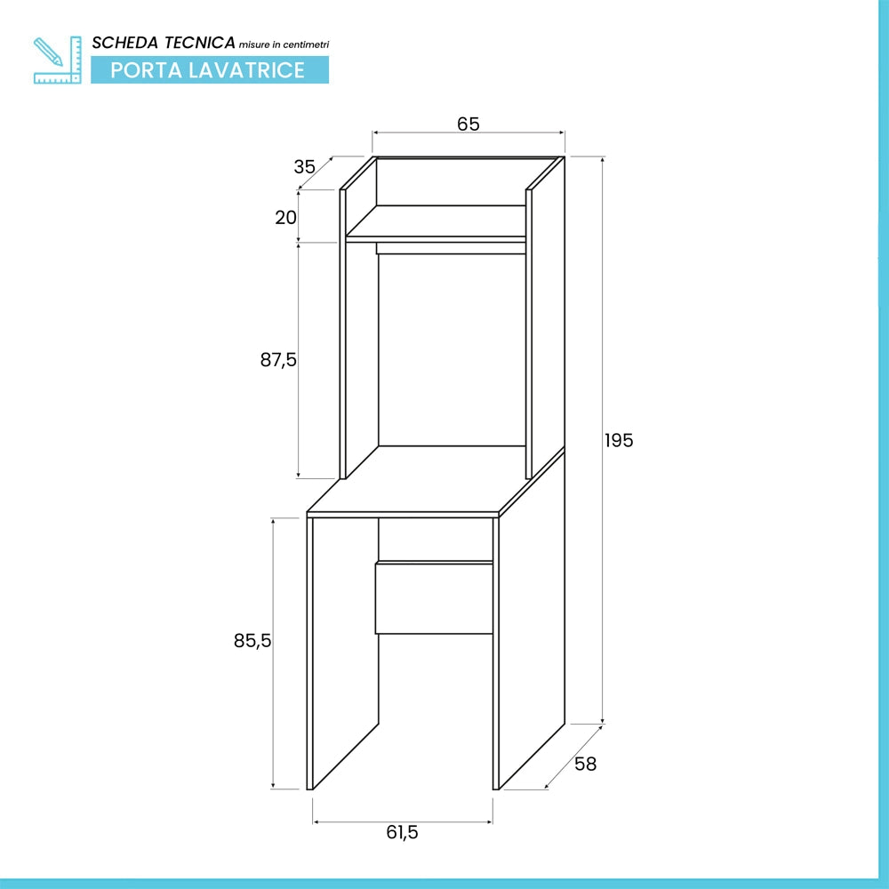 Mobile porta lavatrice e asciugatrice con rialzo in legno bianco