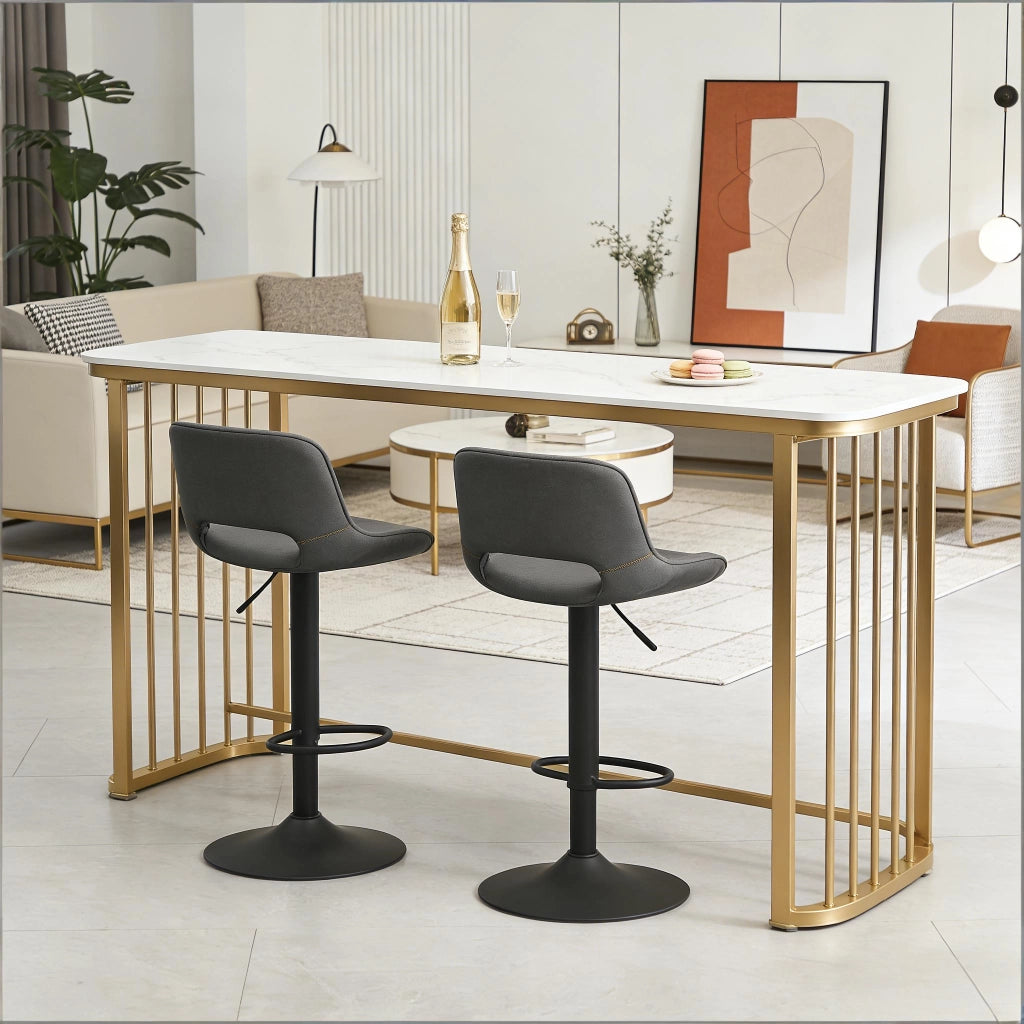Sgabello da bar girevole con schienale ergonomico e seduta imbottita in lino e metallo grigio altezza regolabile set da 2