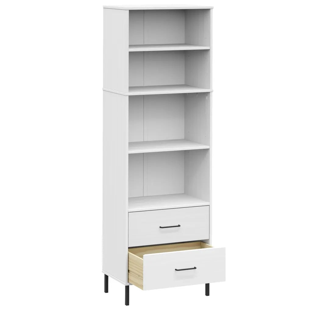 Libreria con 2 Cassetti Bianco 60x35x180 cm Legno Massello OSLO 351008