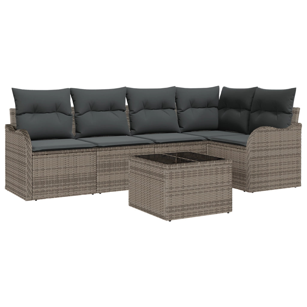Set di divano da giardino  5 pezzi con cuscini in polirattan nero