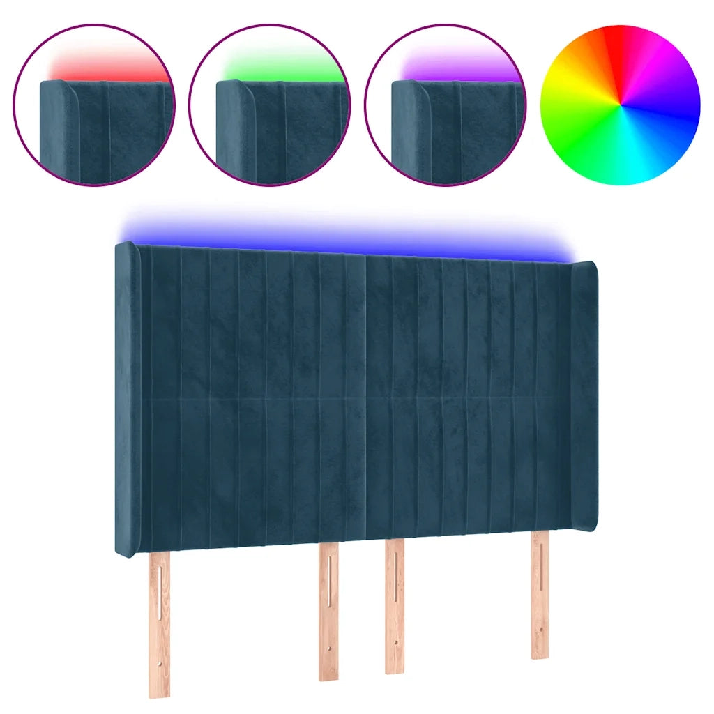 Testiera | Testata a LED Blu Scuro 147x16x118/128 cm in Velluto