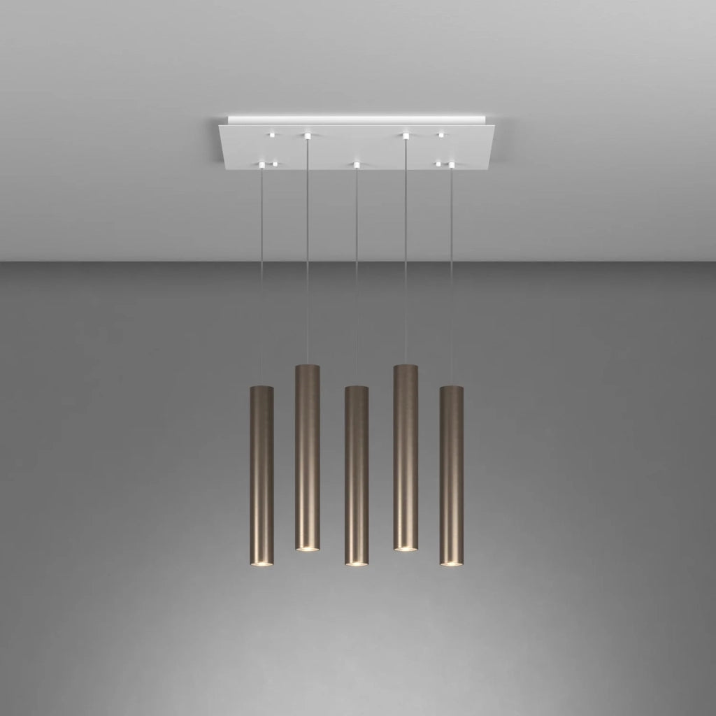 Lampadario Industrial-Minimal Xeana Metallo Bianco Bronzo 5 Luci Gu10