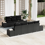 Set di divani da giardino a 8 pezzi con cuscini neri in polyrattan