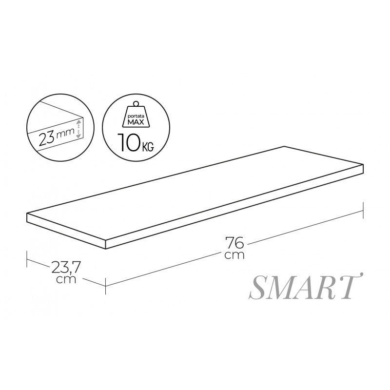 Mensola da Muro, Scaffale Legno, Mensola da Parete, Bianco, 76x23,7x2,3 cm - Smart