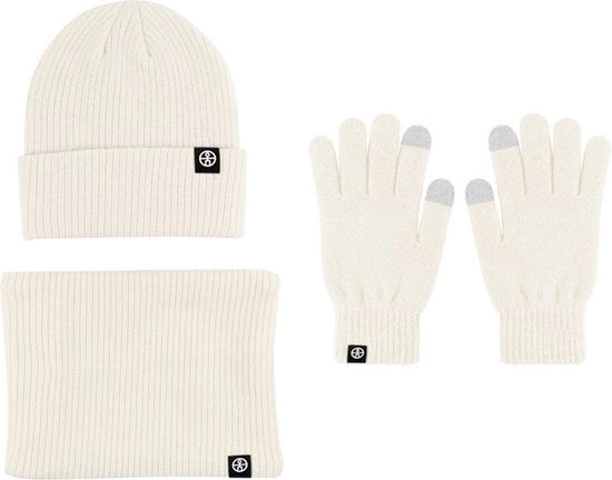 Set di Cappelli e Manopole per Donna - Cappello e Manopole per Tastiera Tattile 3 pezzi - Set di Cappelli per Inverno - Bianco