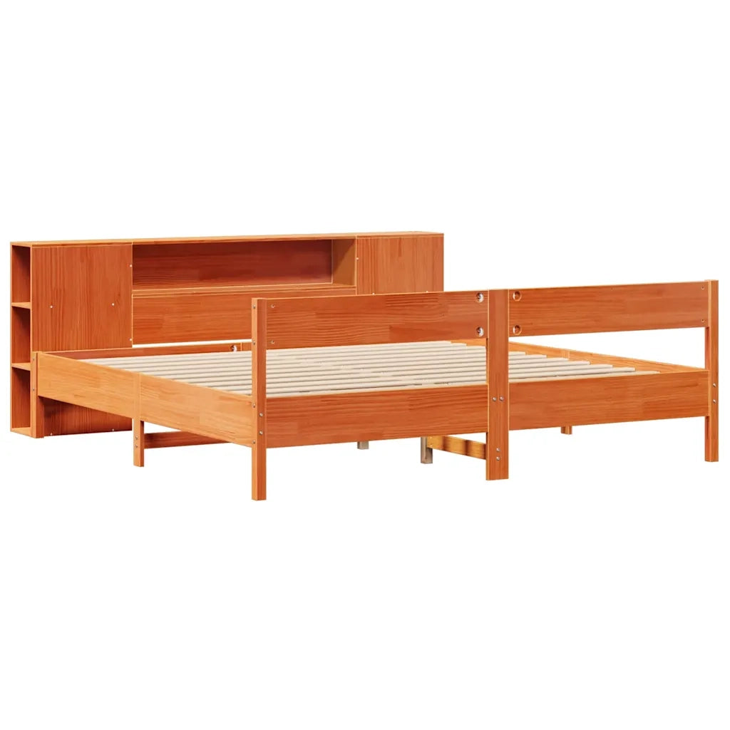 Letto matrimoniale | Letto per adulti | Letto Libreria senza Materasso Marrone Cera 200x200 cm in Pino