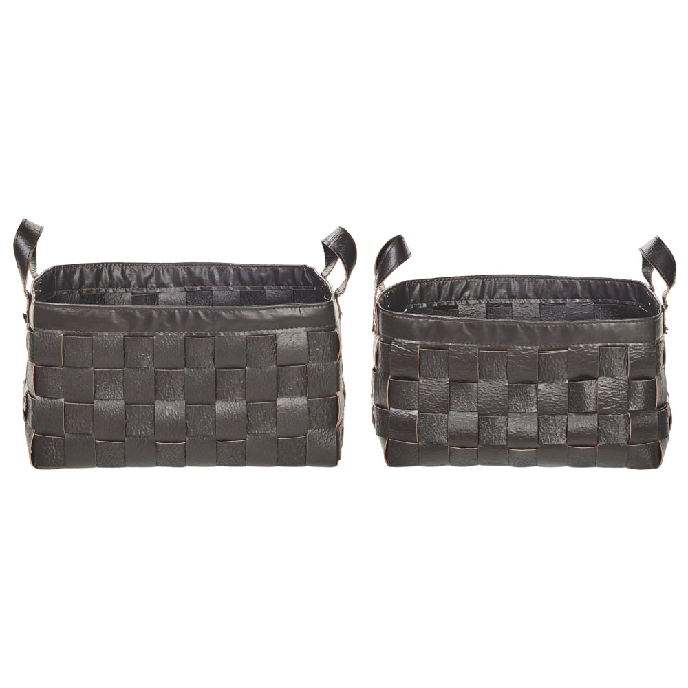 Set di 2 cesti fatti a mano in ecopelle marrone scuro con manici design retrò