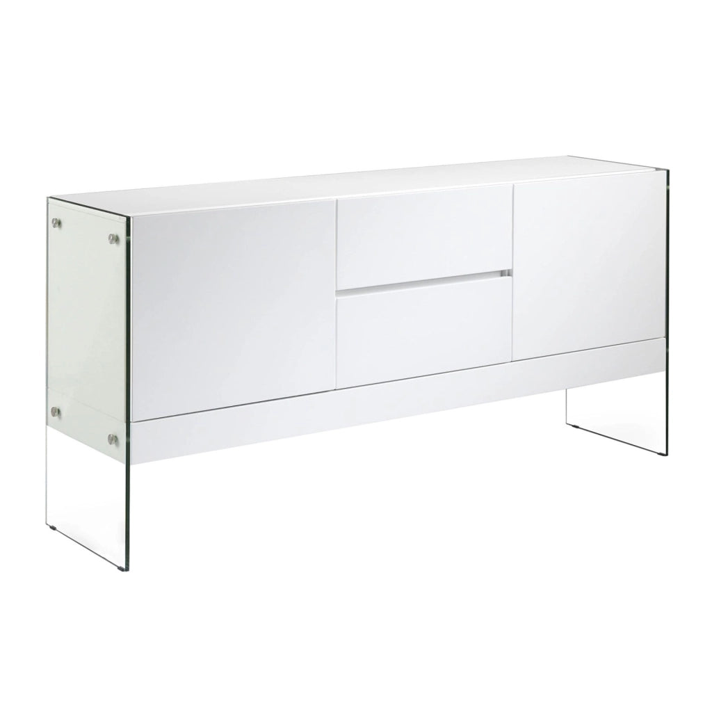 Credenza in legno bianco e vetro temperato