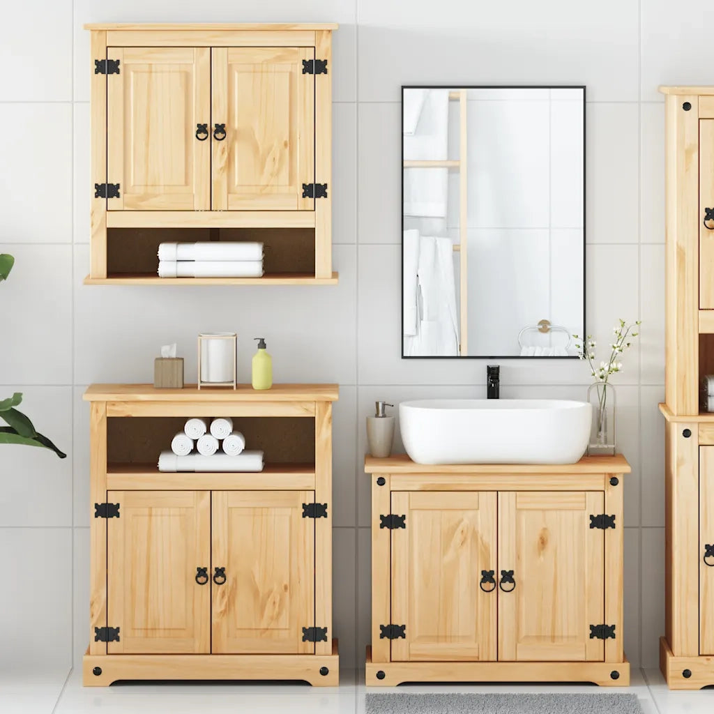 Set Mobili da Bagno 3 pz Corona in Legno Massello di Pino 3334639