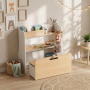 TAVOLO bambini 5 in 1 con libreria e panca rollabile bianco