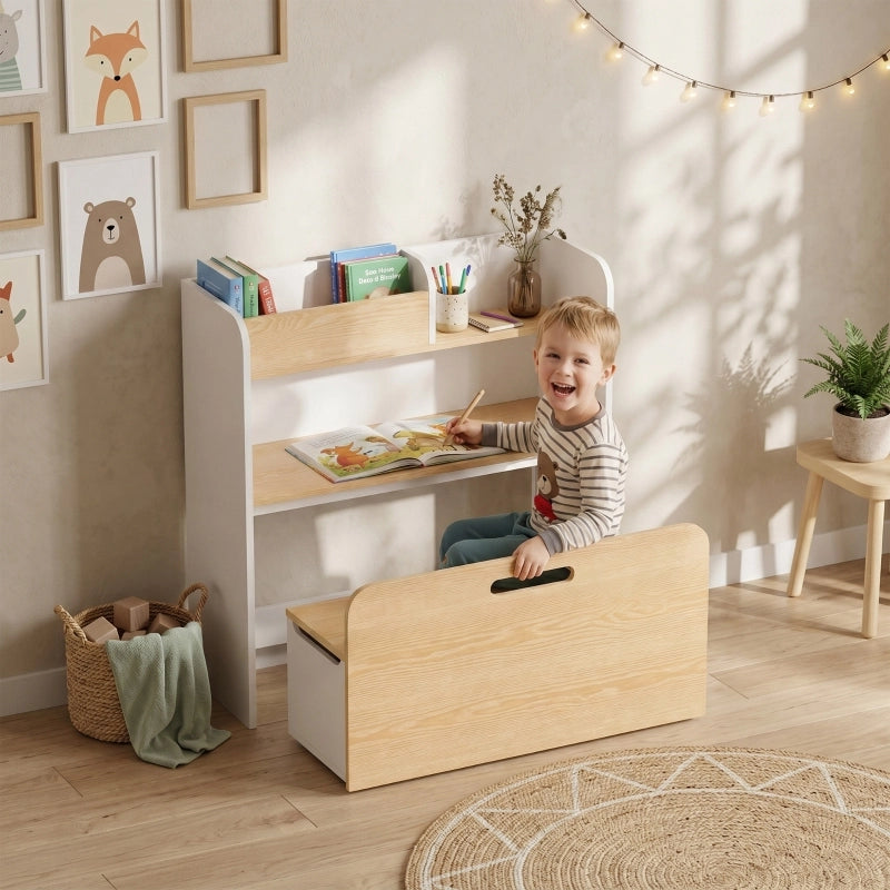 TAVOLO bambini 5 in 1 con libreria e panca rollabile bianco