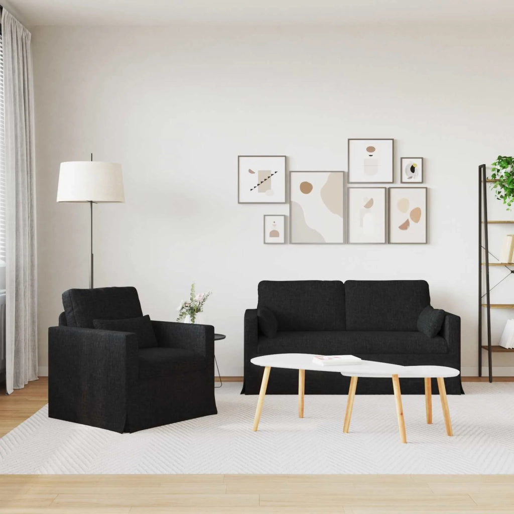 Divano 2 pcs Nero 158 x 78 x 80 cm Tessuto