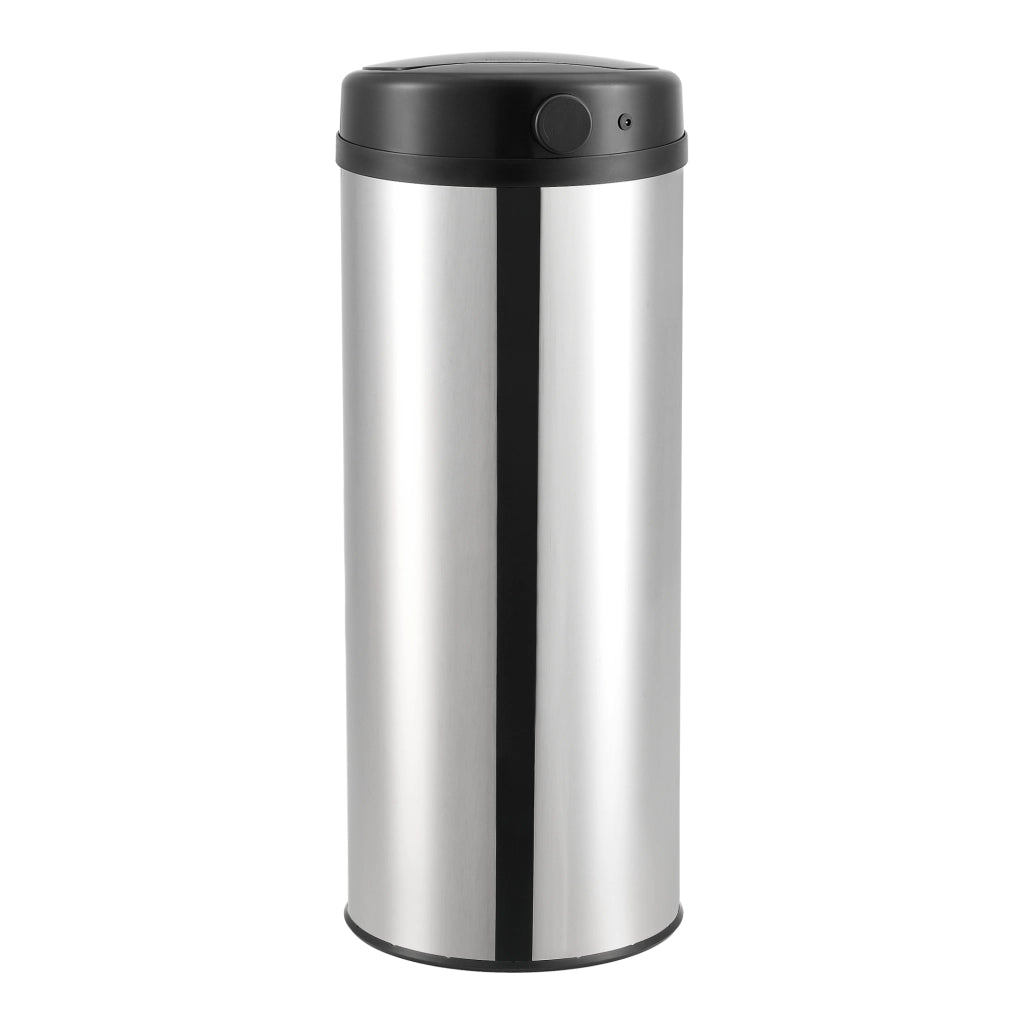Pattumiera Automatica 47 L, Bidone Cilindrico in Acciaio Inox (AxØ) 77 x 30,5 cm Coperchio con Sensore di Movimento e