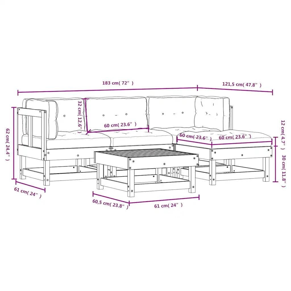 Set Divani da Giardino 5pz con Cuscini Legno Impregnato di Pino 3185793