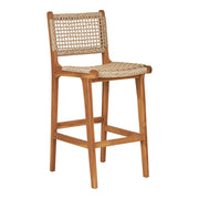 Sgabello da banco Derby in teak naturale con intreccio in rattan PE