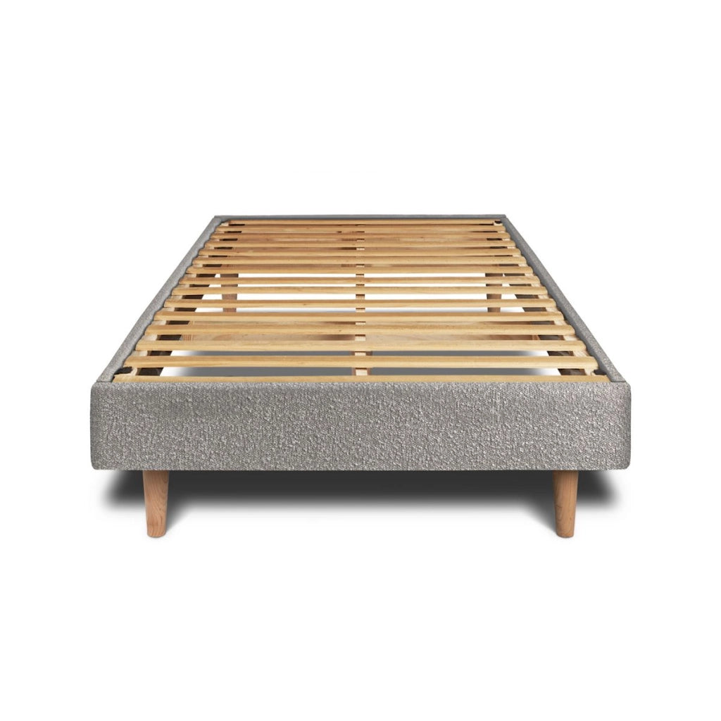 Letto 90x190 cm con testata imbottita - tessuto bouclé