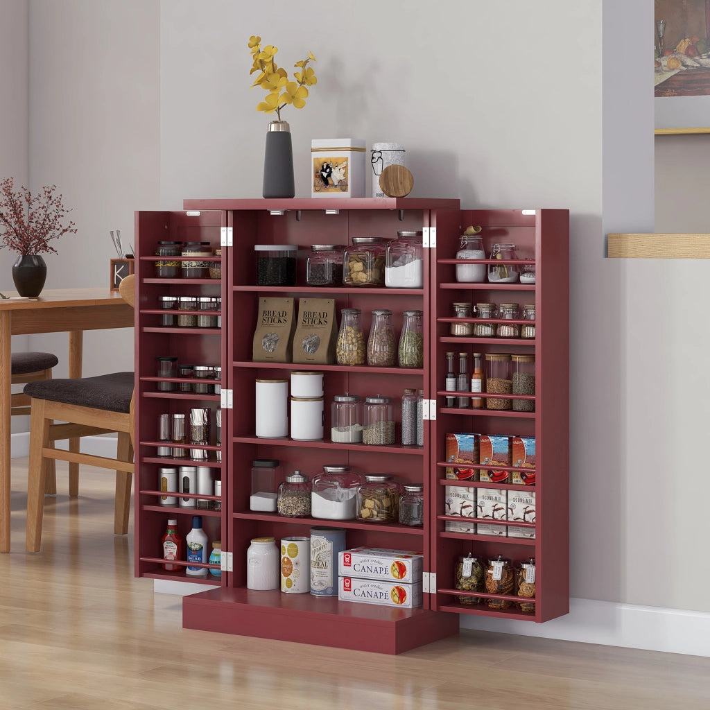Armadio da Cucina 2 Ante con 5 Ripiani e 12 Portaspezie ¨C zephmum ¨C 60x30x104 cm Rosso