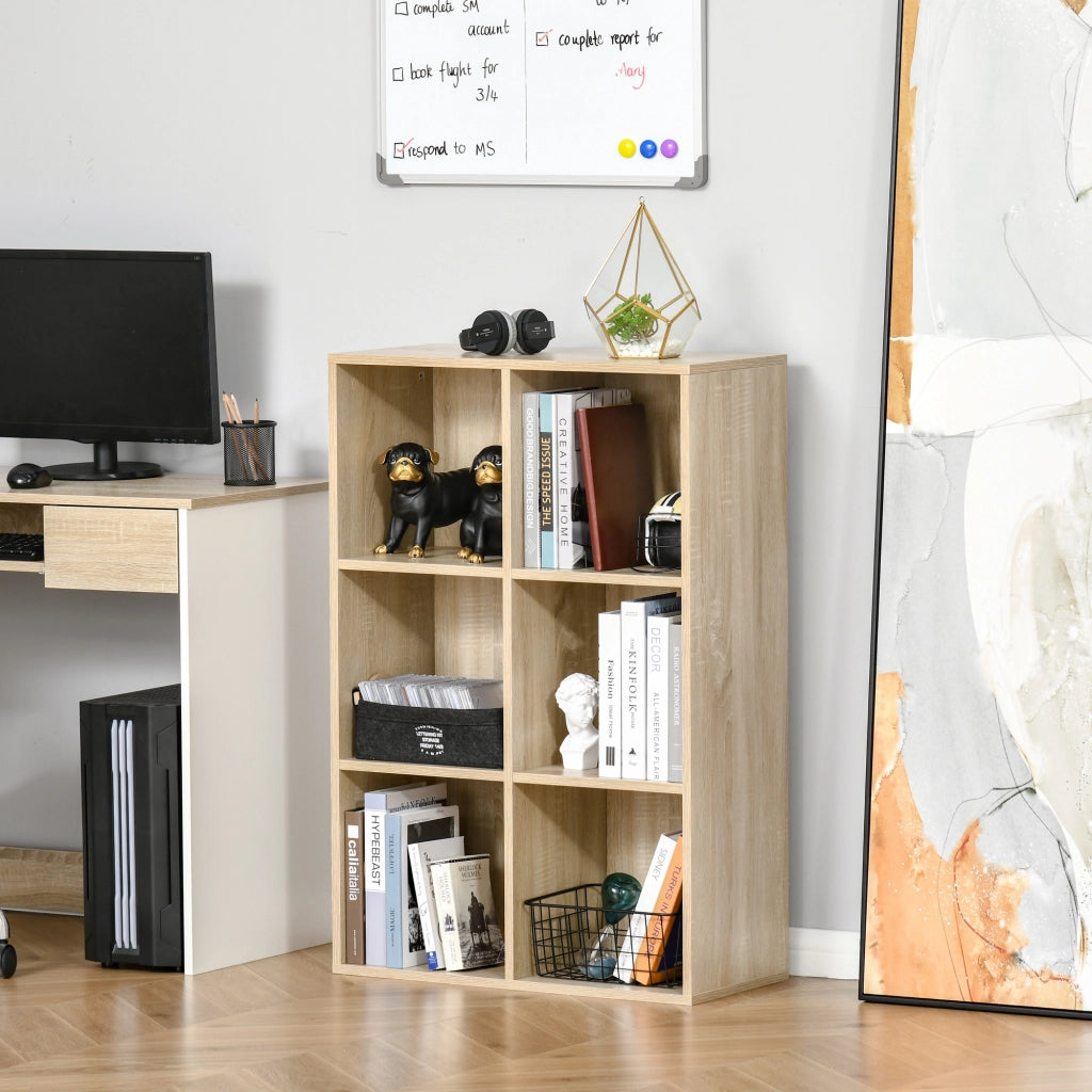 Mobile Libreria Moderno a 6 Cubi in Legno, 65.5x30x97.5 cm, color Rovere