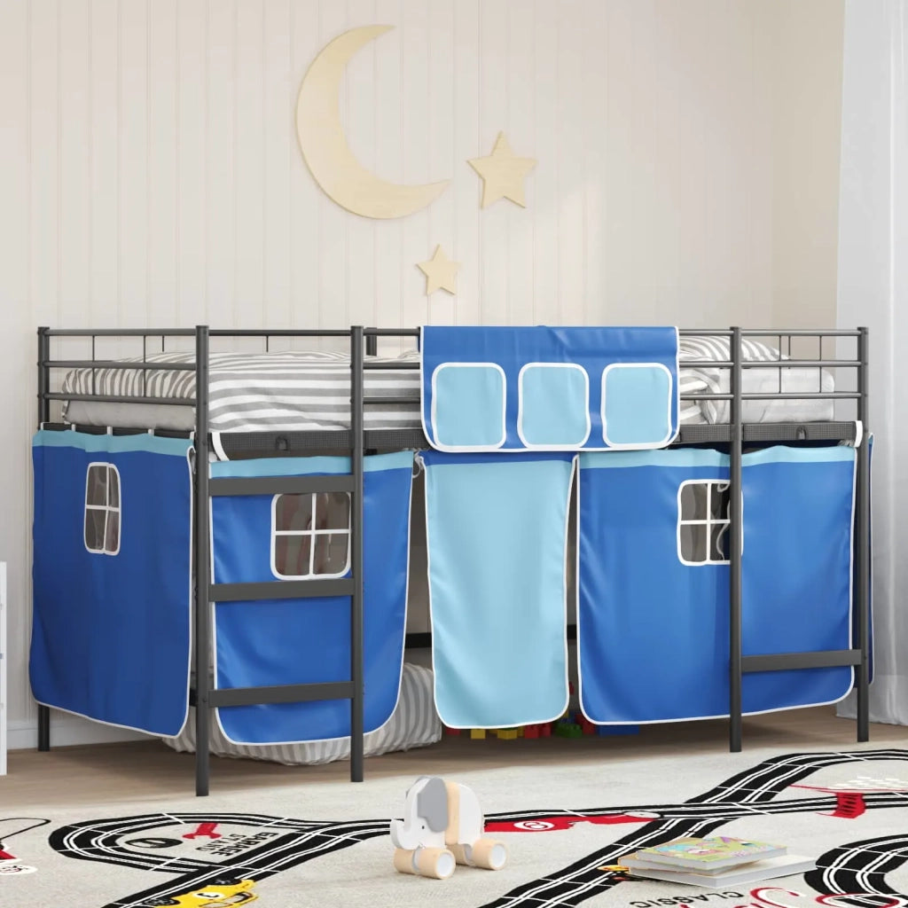 Struttura del Letto Loft per Bambini con Tendine-Giroletto per bambini Nero e Blu 596227