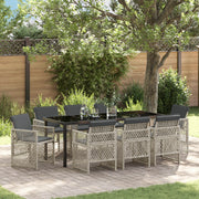 Set pranzo giardino 9 pezzi cuscini Rattan Polietilene grigio chiaro