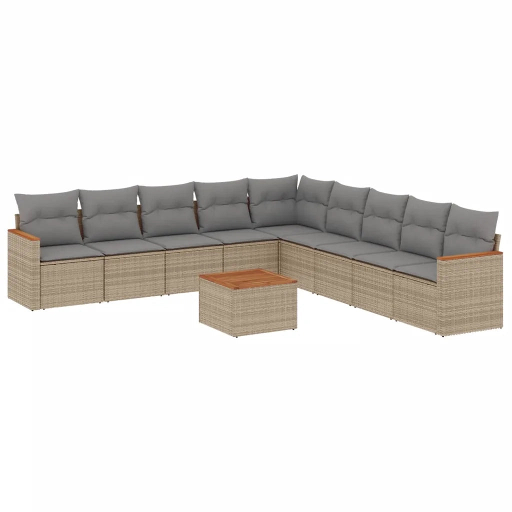 Set Divano da Giardino 10 pz con Cuscini Beige Misto Polyrattan