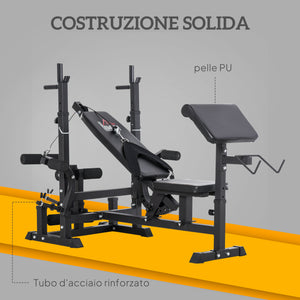 Panca da Palestra Regolabile con Supporto per Bilanciere 210x110x103-123 cm in Acciaio e PU Nero