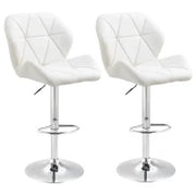 Set 2 Sgabelli da Bar con Altezza Regolabile, Base in Metallo e Seduta in Pelle PU, Sgabelli con Schienale e Poggiapiedi, 51.5x57.5x93-114.5cm, Bianco