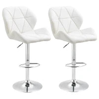 Set 2 Sgabelli da Bar con Altezza Regolabile, Base in Metallo e Seduta in Pelle PU, Sgabelli con Schienale e Poggiapiedi, 51.5x57.5x93-114.5cm, Bianco