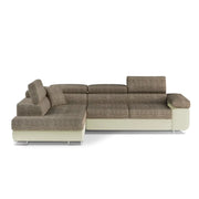 Divano angolare trasformabile MENTON beige e marrone bouclé - Angolo sinistro con vano contenitore