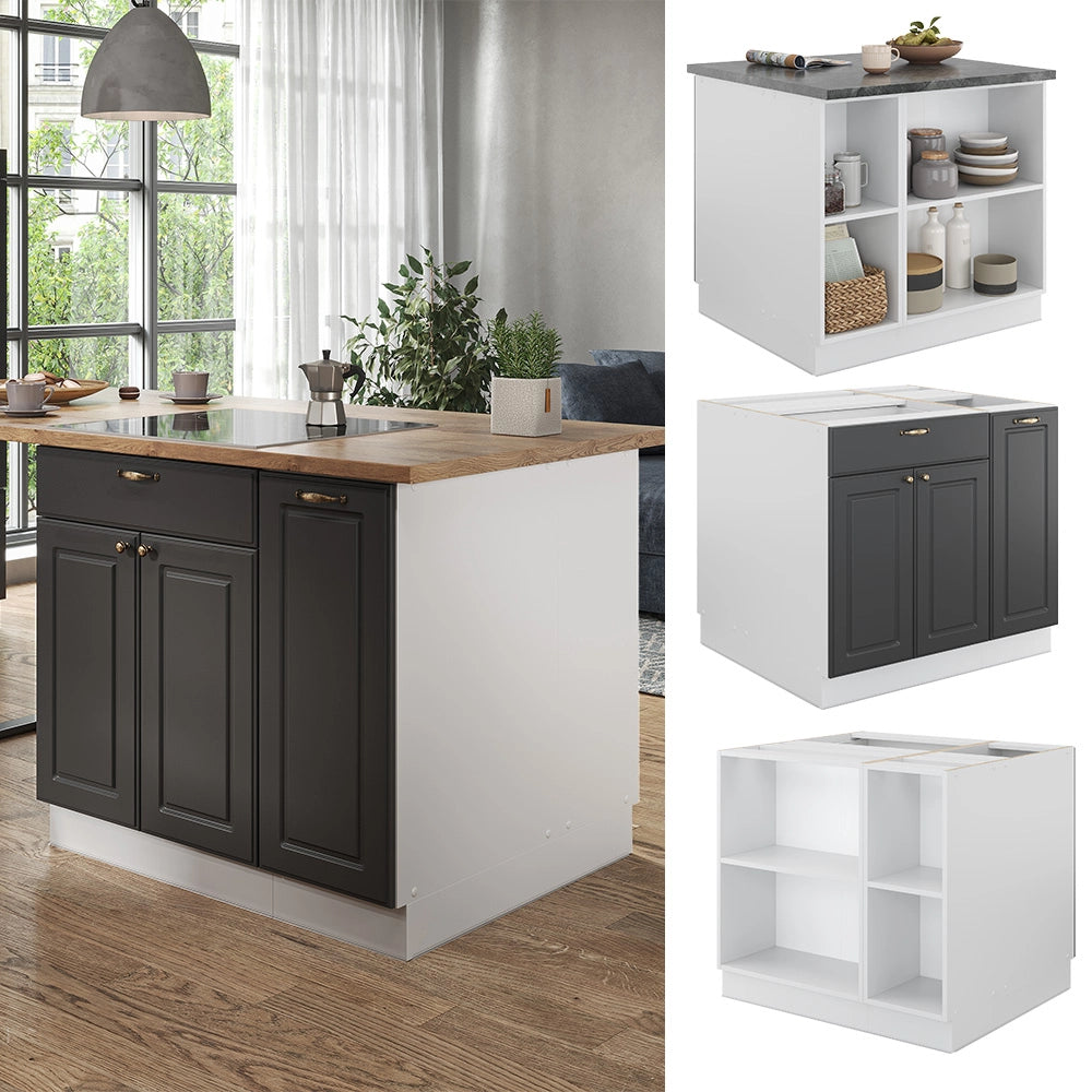 Vicco Isola cucina Antracite-Oro/Bianco 90 cm con cassetto, senza piano di lavoro
