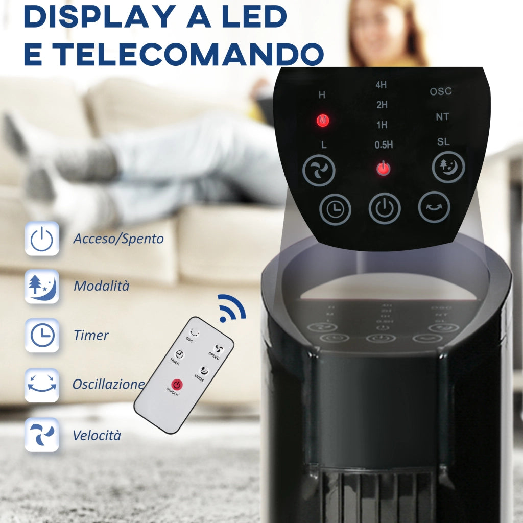 Ventilatore a Torre da Terra 3 Funzioni e 3 Velocità con Telecomando Oscillante 70° Nero