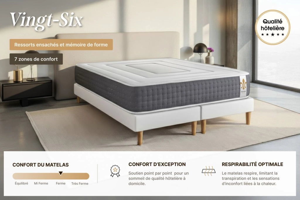 Pacchetto letto completo - Materasso 140x200cm + Box spring con doghe (kit) + 2 cuscini + Piumino - Vingt-Six