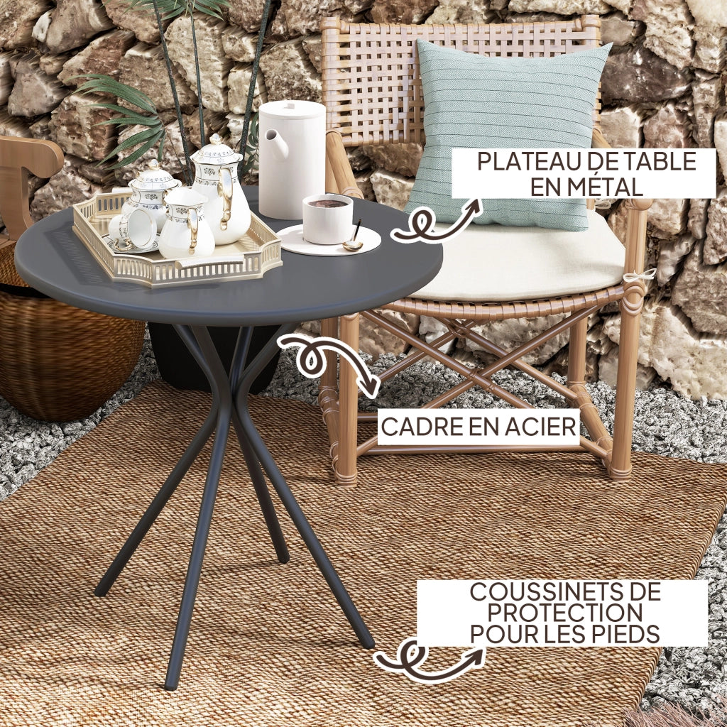 Tavolo da giardino rotondo ¨C zephmum ¨C nero, acciaio, ?60 cm
