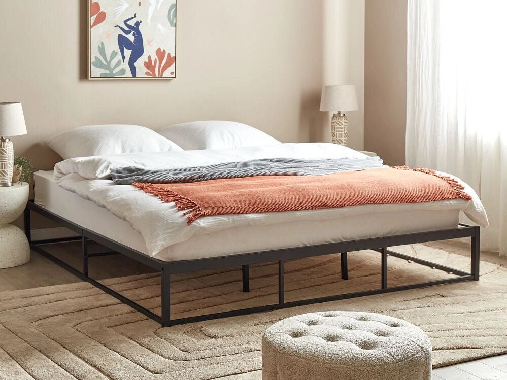 Letto Nero Metallo EU Doppio 180 x 200 cm Stile moderno industriale Doghe incorporate senza poggiatesta