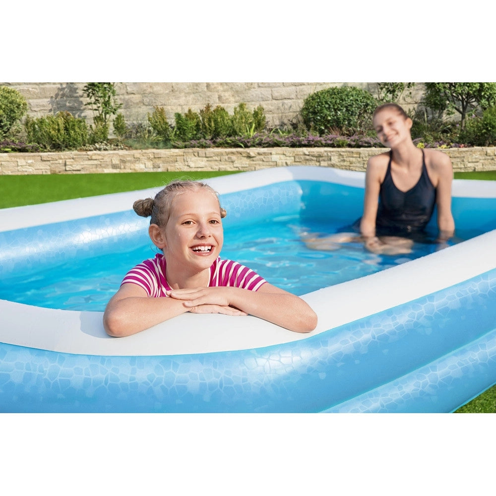Trade Shop - Piscina Gonfiabile Familiare 305 X 183 X 46 Cm Rettangolare 2 Anelli Giardino 54150 -