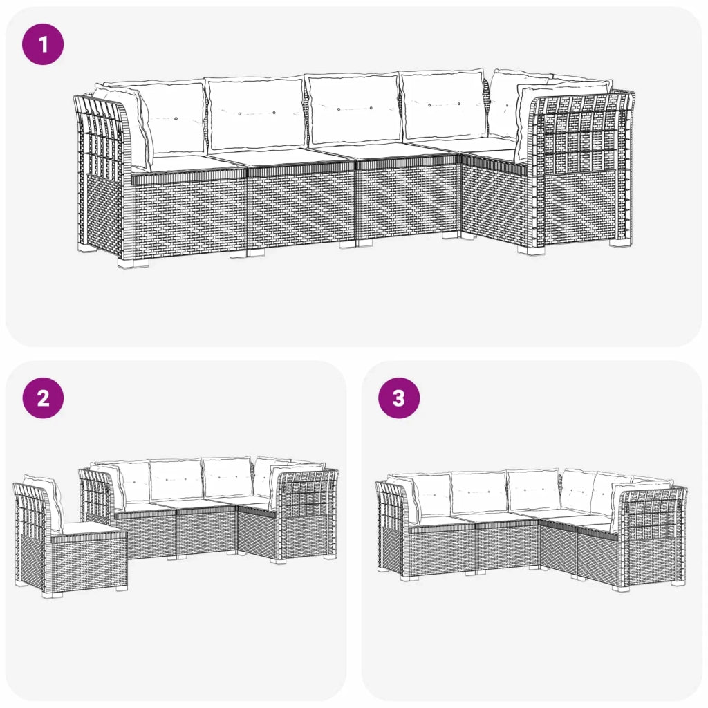 Divano da Giardino 5 Posti con Cuscini Stile Rattan PP Bianco 3444058