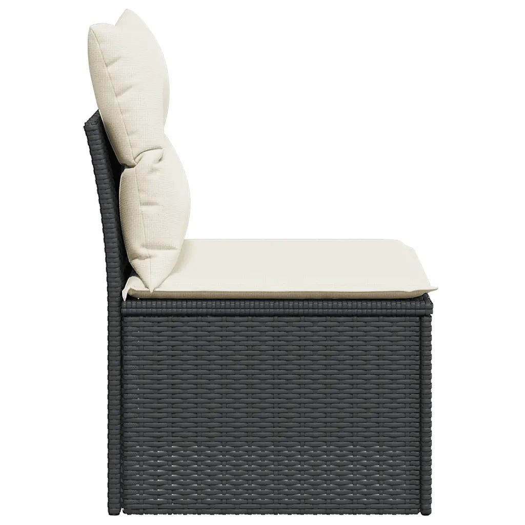 Divano Giardino Senza Braccioli con Cuscini-Sofa da Giardino-Divanetto da esterno Nero in Polyrattan 303821