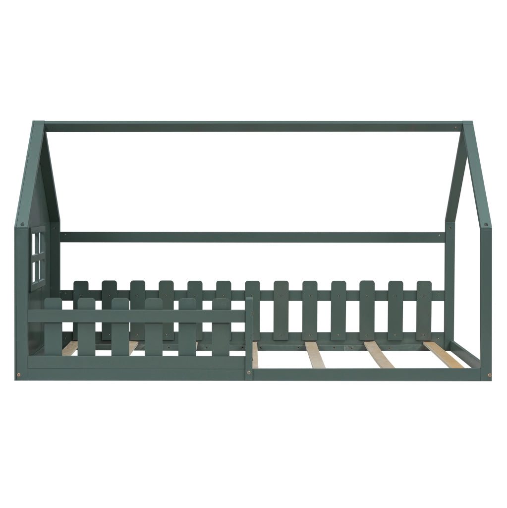 Letto per bambini 90x200 cm; a casetta; pino e MDF; verde