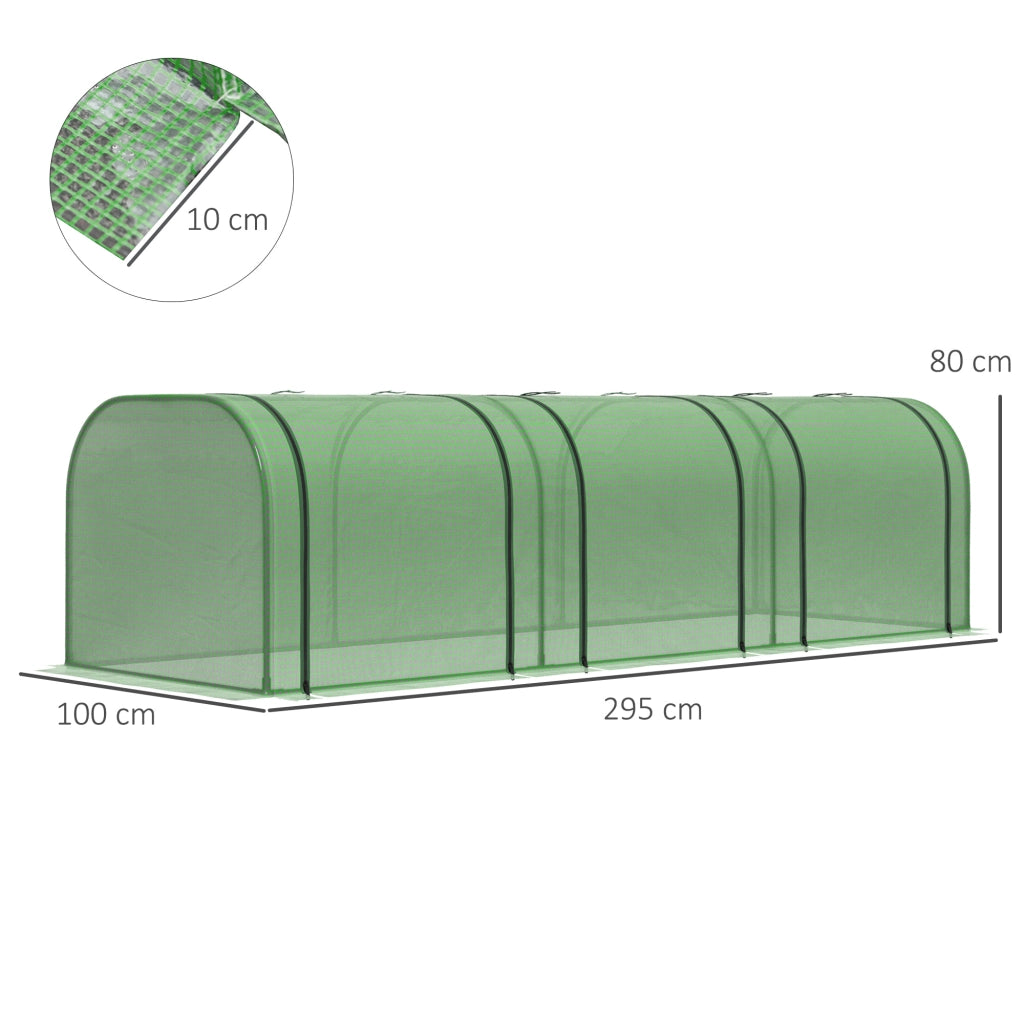 Serra da Giardino a Tunnel in Acciaio e Plastica PP con Porte Avvolgibili, 295x100x80 cm, Verde