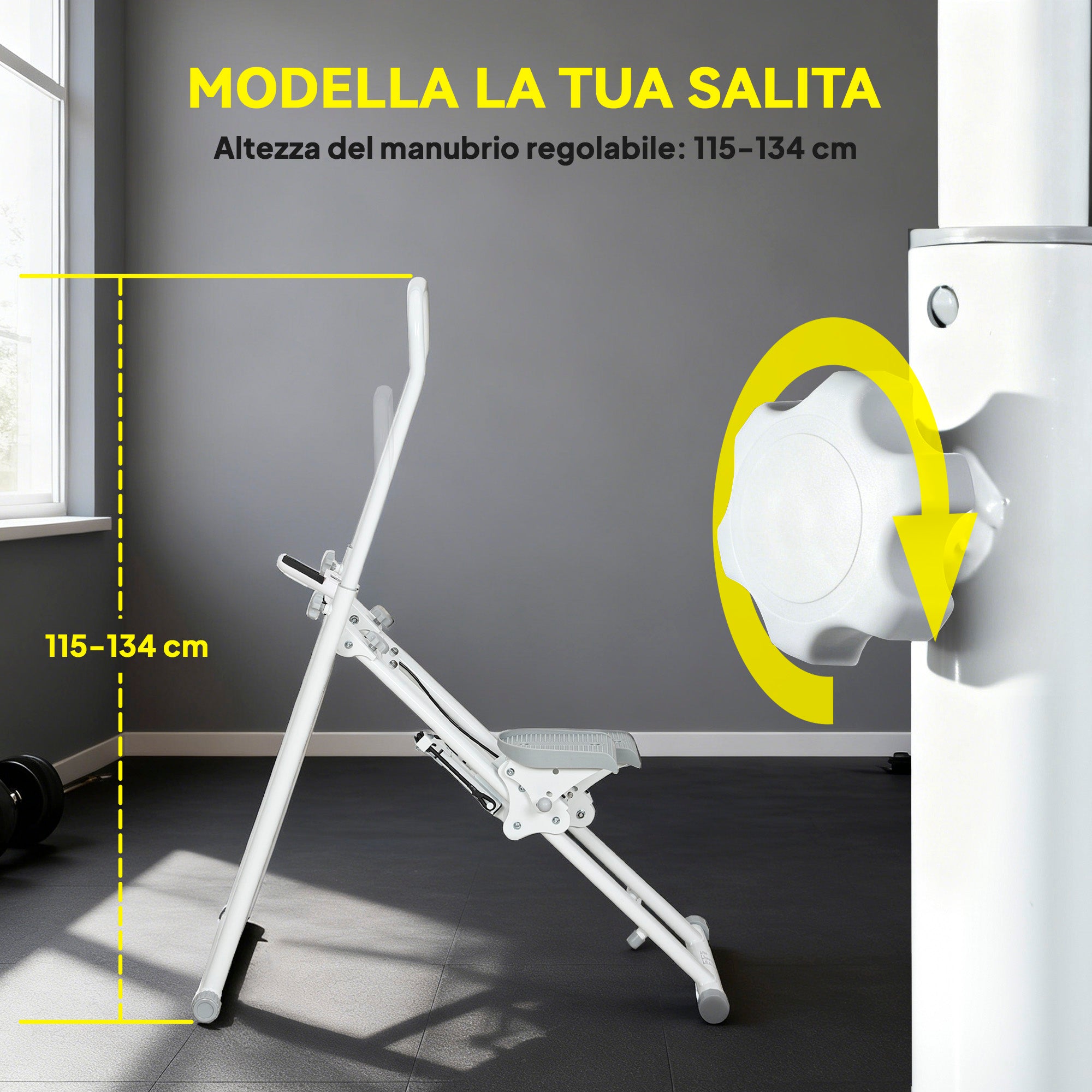 Stepper Vertical Climber Pieghevole con Impugnatura Regolabile Pedali Antiscivolo e Monitor LCD Bianco