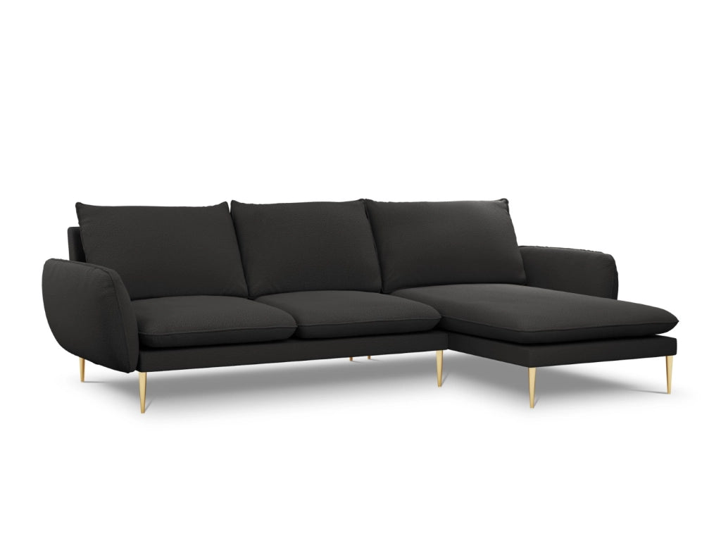 Cosmopolitan Design - Divano angolare destro "Vienna" 5 posti in bouclé nero 
