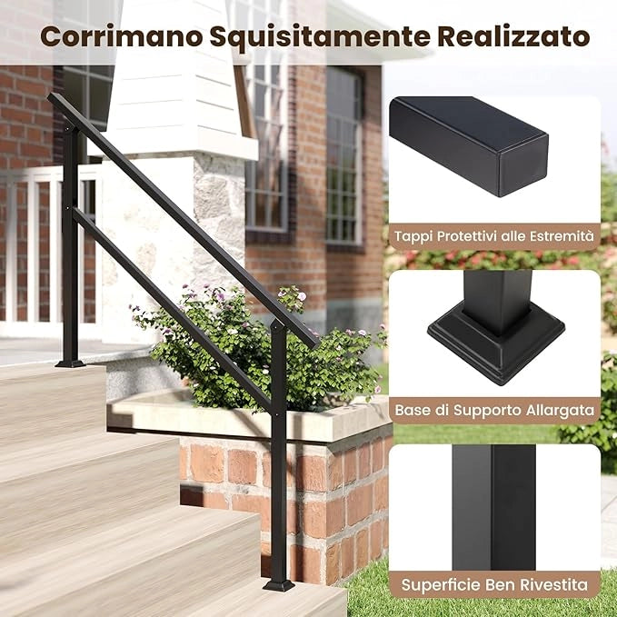 Corrimano per Scala, Corrimano in Metallo per 0-2/3/4 Gradini con Regolazione dell’Angolo, Portata 150 kg, Ringhiera per Terrazzo, Ingresso e Balcone (138 x 92 cm)