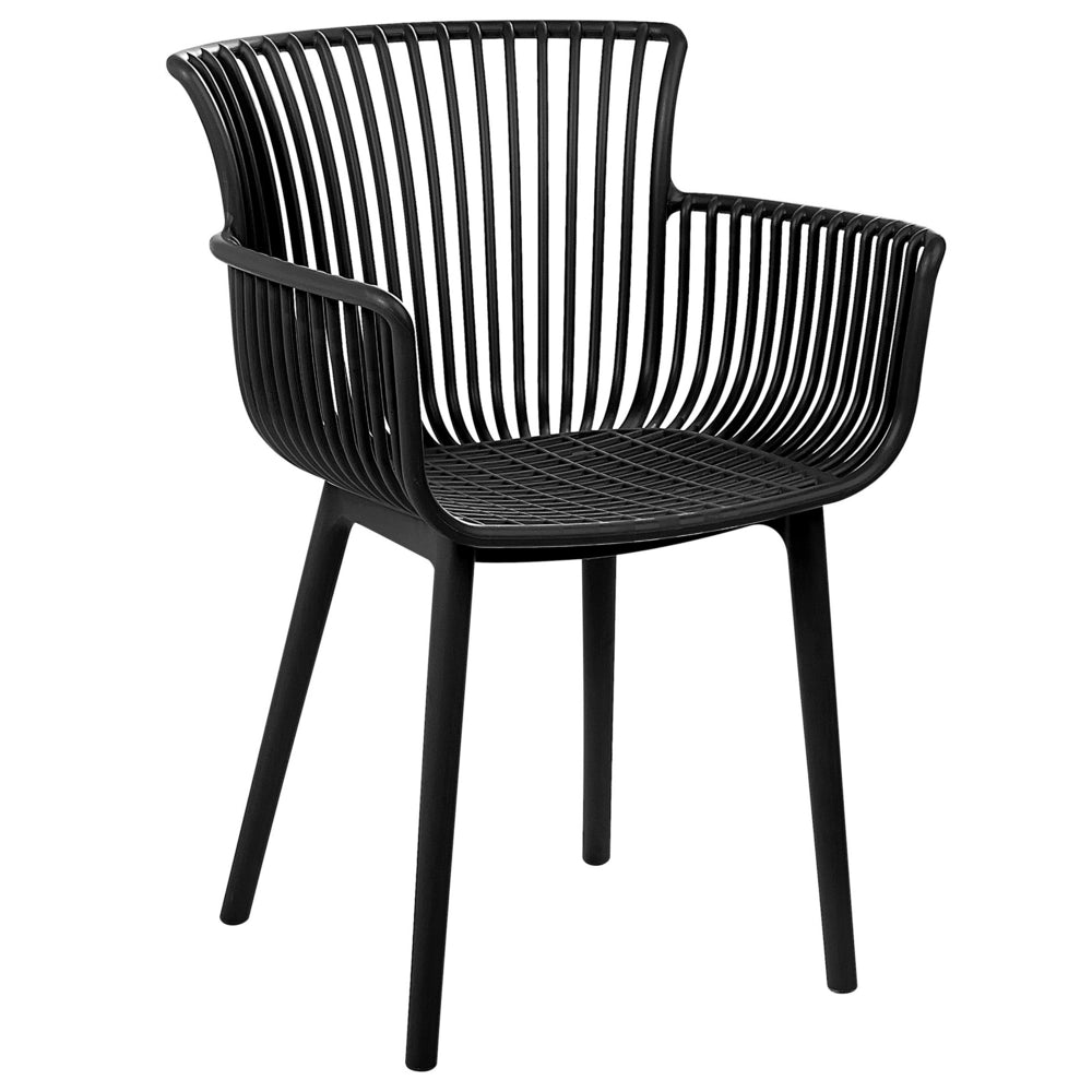 Set di 4 sedie da pranzo in plastica nera per interni ed esterni da giardino con braccioli in stile minimalista